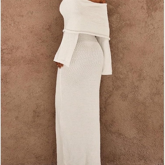Dresses & Skirts - Ivory Off-Shoulder Knit Maxi Dress